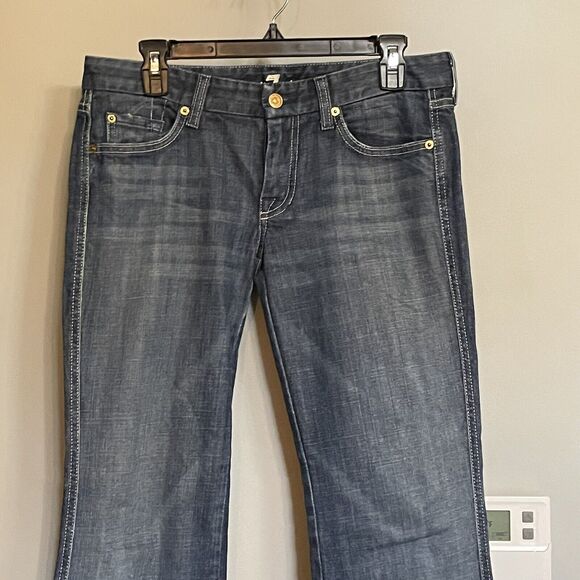 7 for All Mankind Jeans A Pocket Pkt Flip Flop Low Rise Flare‎ Denim Size 28 EUC - Picture 2 of 15
